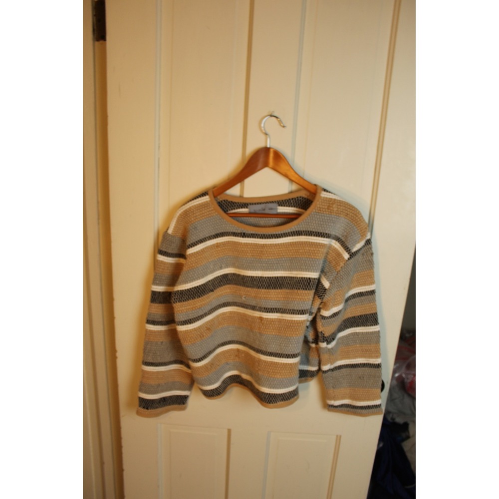 tonlé Striped Knit Sweater Top‎ Women Size S M Textured Beige Black White